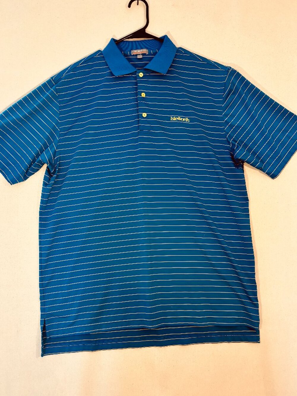 Peter Millar Summer Comfort Polo Mens L Isleworth Golf Club Blue Stripe Stretch